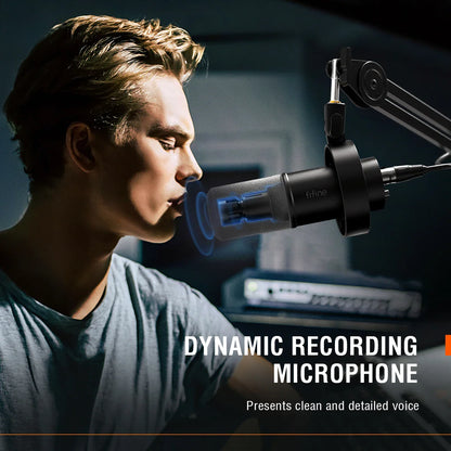 FIFINE USB/XLR Dynamic Microphone – K688 with Shock Mount, Touch-Mute, Headphone Jack & Volume Control for PC or Sound Card Recording