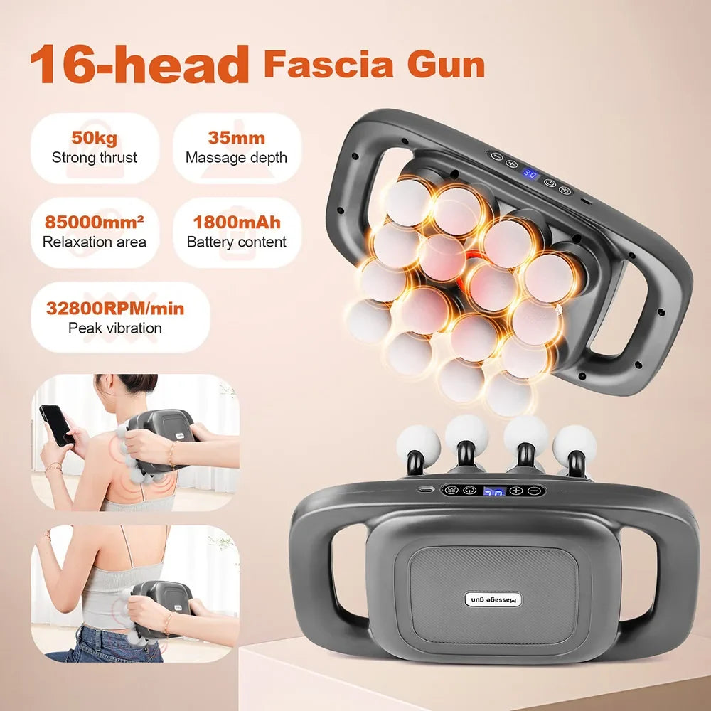 16-Head Fascia Massage Gun – High-Frequency Vibration Body Massager for Back, Waist, Neck, and Shoulders, Muscle Relief