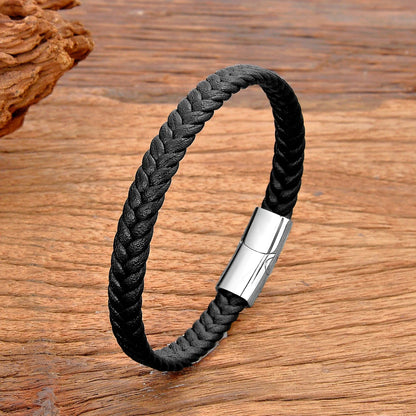 Classic Stainless Steel Leather Bracelet - Braided Couple Bangle Jewelry Gift for Women and Men