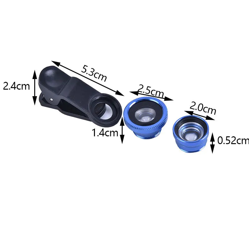 3-in-1 Mobile Phone Camera Lens Set - Fish Eye, Wide Angle, Macro - Lightweight Lens for Universal Cell Phones