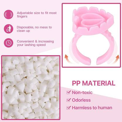 100PCS Heart-Shaped Disposable Glue Rings – Eyelash Extension & Tattoo Pigment Holder Cups, Lash Makeup Supply Tool Kit
