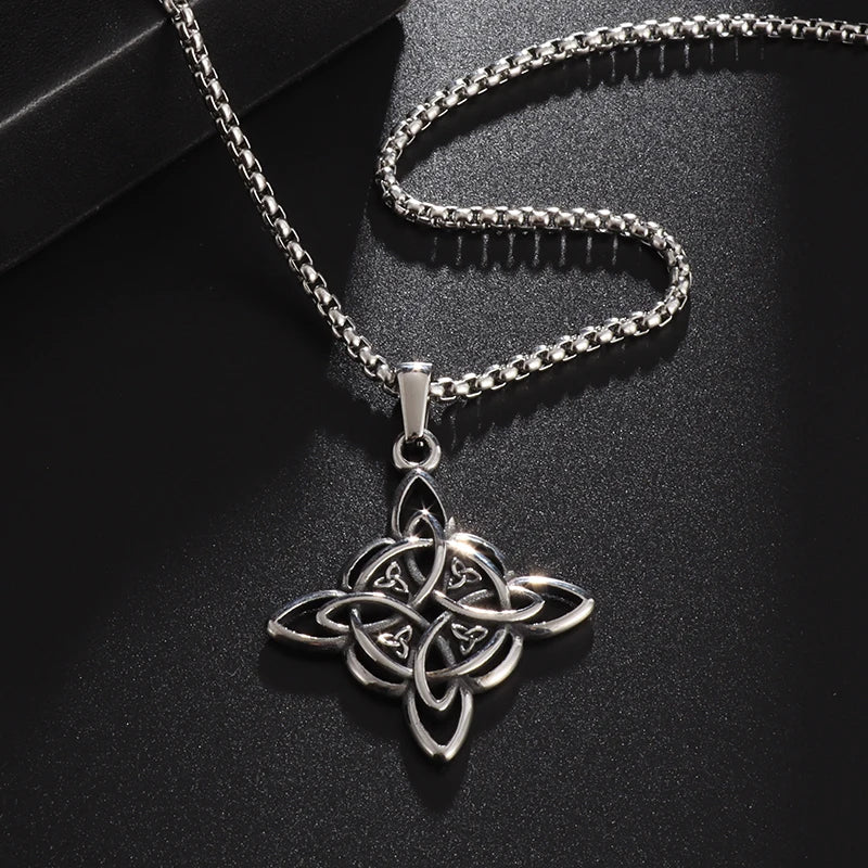 Witch Knot Necklace – Stainless Steel Magic Celtic Knot Pendant, Pagan Witchcraft Symbols, Jewelry Gift for Women