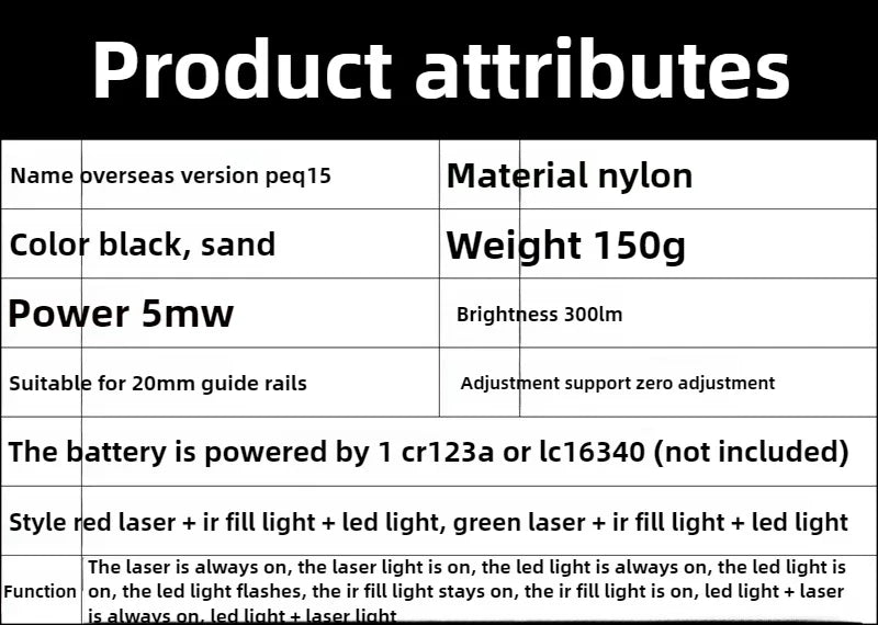 PEQ15 Red Laser Tactical Flashlight – IR Fill Light Indicator with Strong LED Flash, New Overseas Version