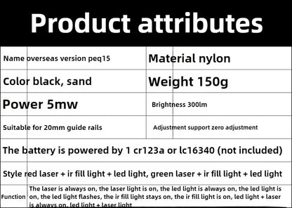 PEQ15 Red Laser Tactical Flashlight – IR Fill Light Indicator with Strong LED Flash, New Overseas Version