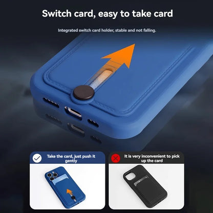 iPhone 16/15/14/13/12/11 Series Silicone TPU Card Holder Case – Slim Soft Cover with Built-In Credit Card Slot for Pro Max, Mini & Plus Models