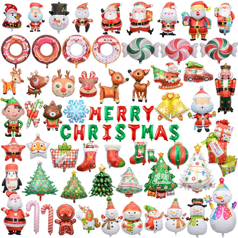 Merry Christmas Foil Balloon Set – Santa Snowman Christmas Tree Elk Cartoon Party Decorations Supplies