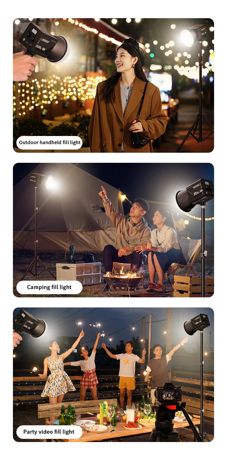 60W Pro Portable LED Video Light – COB Bi-Color Photography Light (2800K-7500K) for Livestreaming, Handheld Outdoor Shooting