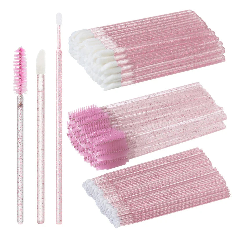 ANNAFRIS 50pcs Disposable Eyelash & Eyebrow Brushes — Soft Crystal Lash Extension Mascara Wands Makeup Tools