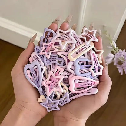 Light Pink Girls’ Hair Clips - Heart & Bow-Shaped Mixed Pack, 10–30 Pieces
