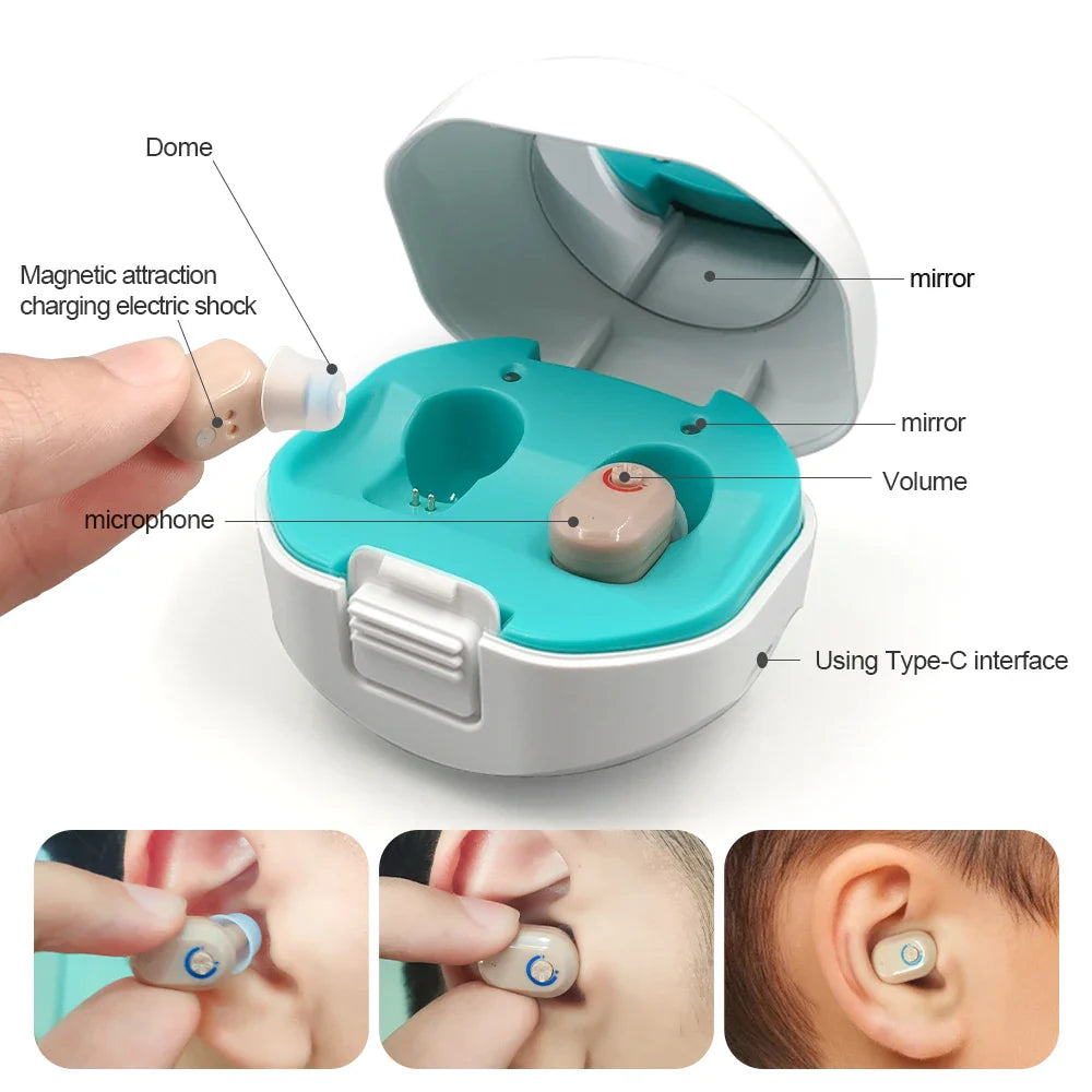 USB Rechargeable Hearing Aids: Invisible New Design for Deaf Assistance - Ideal Gift for Parents