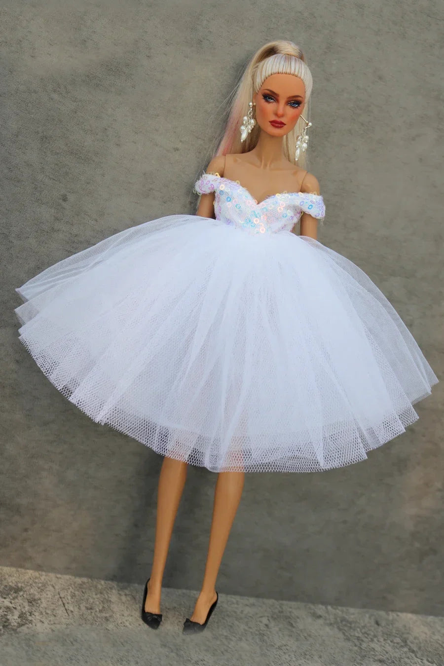 Handmade 1/6 Doll Dress – White & Pink Lace Ballet Evening Gown for Xinyi FR ST BB Dolls