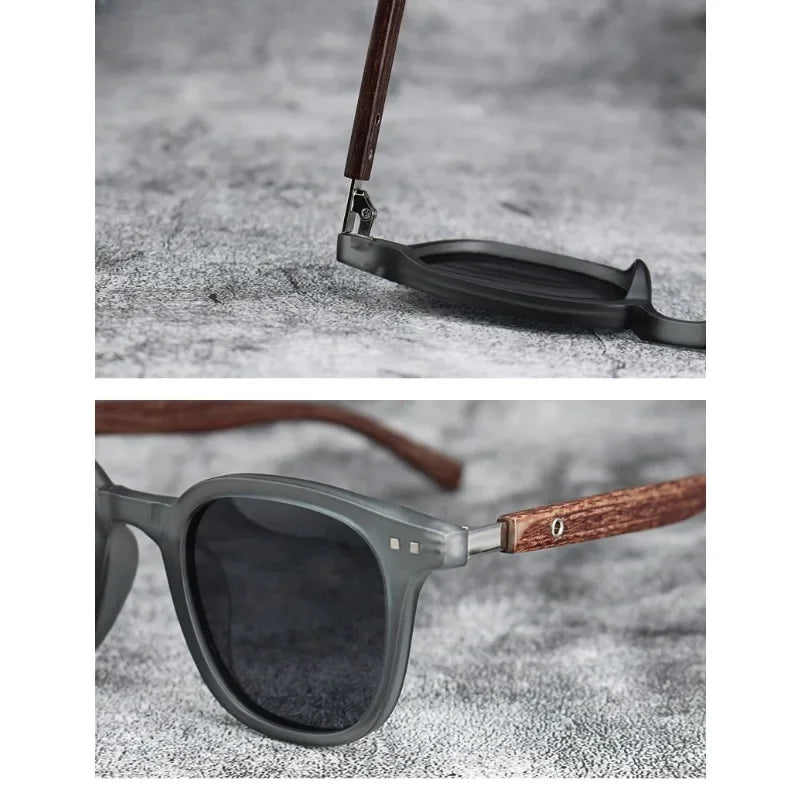 Retro Wood Grain Polarized Sunglasses for Men & Women – UV Protection Eyewear for Cycling, Outdoor & Street Photography