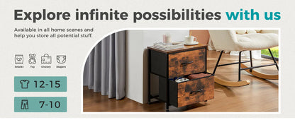 Nightstand Bedside Table – Coffee, Sofa & Tea Table with 2 Fabric Drawers for Bedroom Storage & Clothes Display