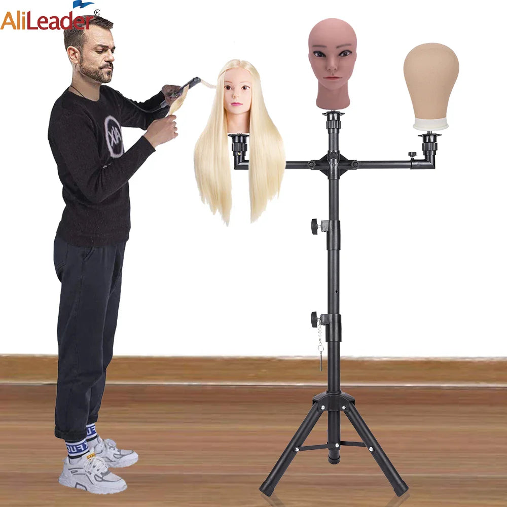 Multifunction Wig Stand — 3-Holder Tripod for Mannequin Heads, Training Dolls & Canvas Blocks