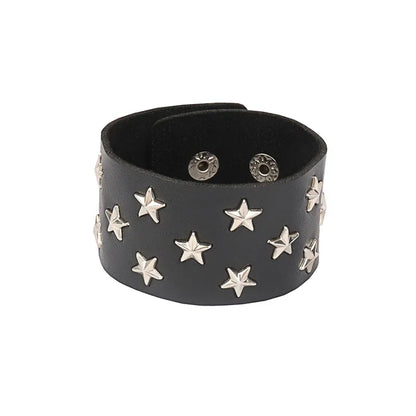 Punk Rock Hip Hop PU Leather Bracelet – Unisex Skull, Pentagram & Rivet Chain Bracelet, Trendy Party Jewelry Accessory