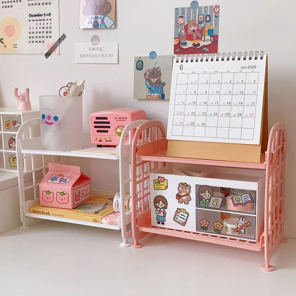 Kawaii Macaron Minimalist Desk Organizer - Folding Desktop Storage Rack for Student Dormitories and Skin Care Essentials