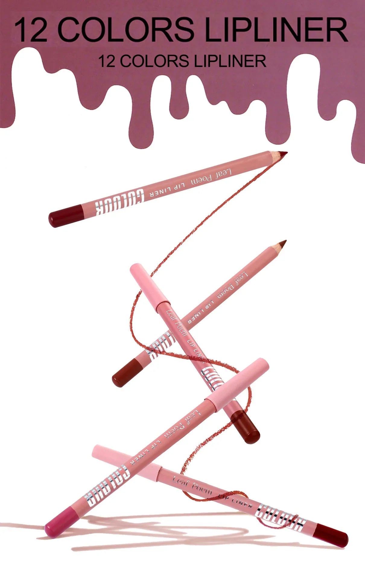 12-Color Matte Lipliner Pencil – Waterproof, Plumping Lip Liner for Natural Nude & Pink Shades | Professional Lip Contour Makeup