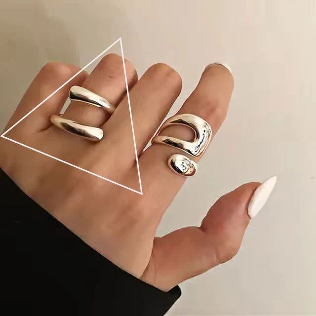 VENTFILLE 925 Sterling Silver Adjustable Ring – Vintage Hollow Line Punk Hip Hop Couple Jewelry