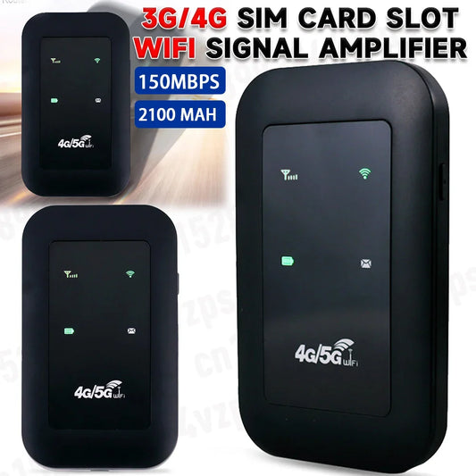 Portable WiFi Repeater 4G LTE Router – Signal Amplifier, 150Mbps Network Extender with SIM Card Slot & Modem Dongle