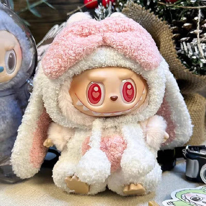 Labubu 17cm Doll Clothes — Long Eared Furry Rabbit Costume DIY Outfit