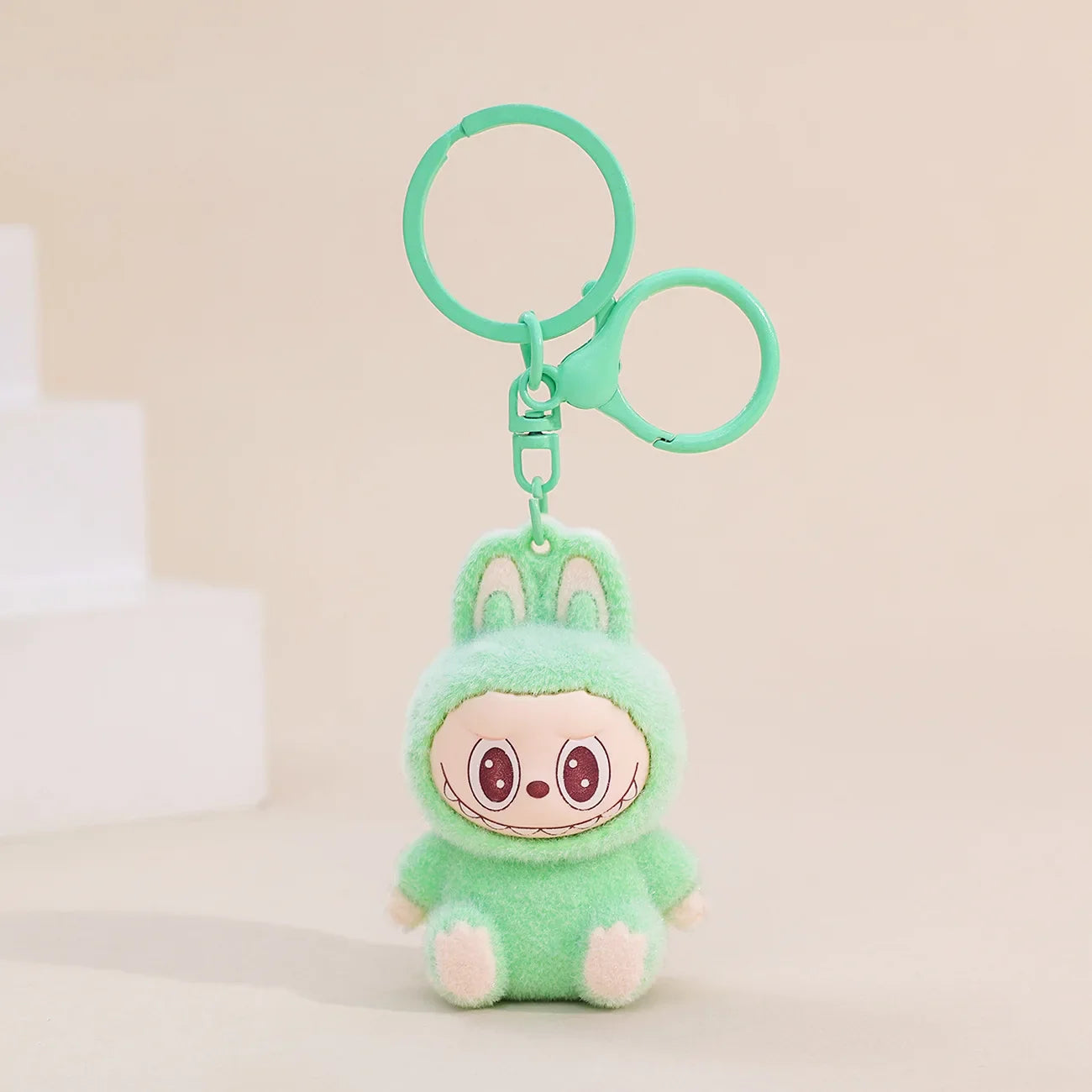 Sitting Labubu Doll Keychain – Fluffy PVC Phone Ornament & Bag Charm Car Keychain Christmas Gift