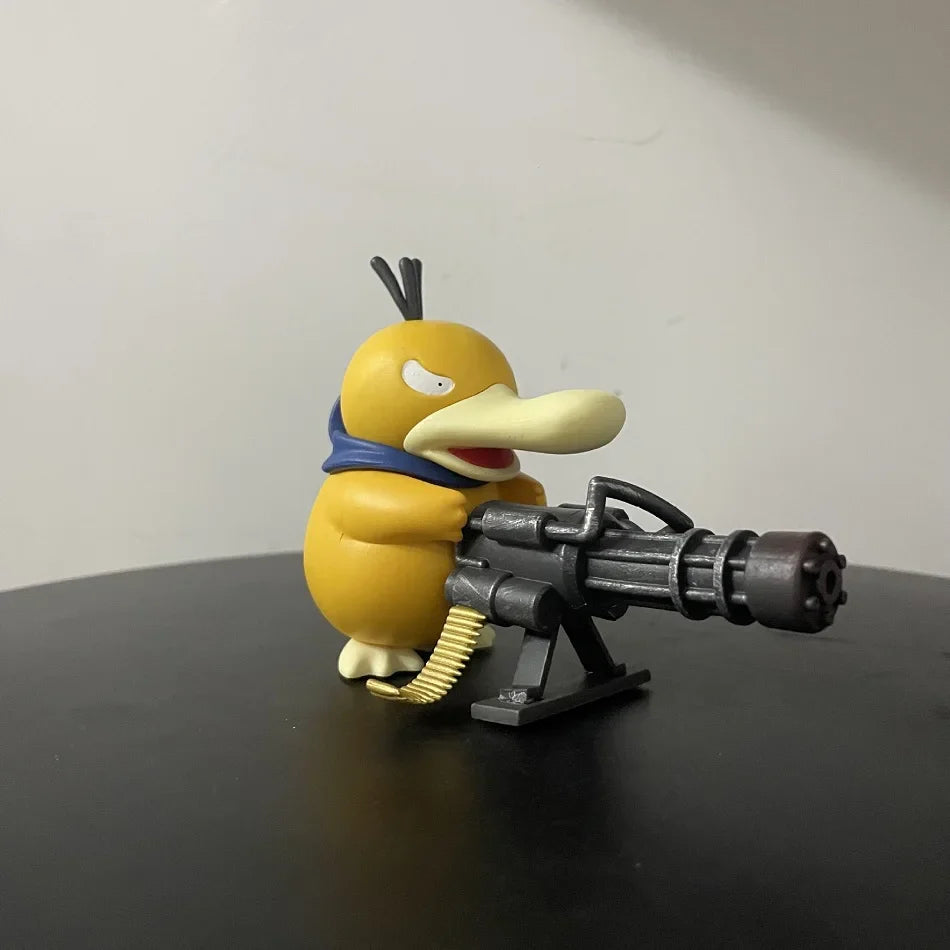 Pokemon Series Psyduck Gatling Gun Figure — Cute Duck Anime Figurine Collectible Toy, Creative Model Gift for Birthdays