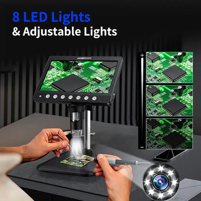 7-Inch IPS Digital Coin Microscope 5MP 1200X – 1080P Ultra-Precise Focusing Camera with 8 LED Lights for Coins & Circuits