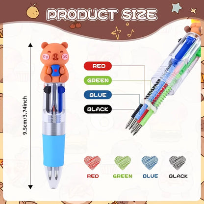 4-Color Retractable Ballpoint Pen Set - Cute Capybara Cartoon Journal Pens for Students & Gifts