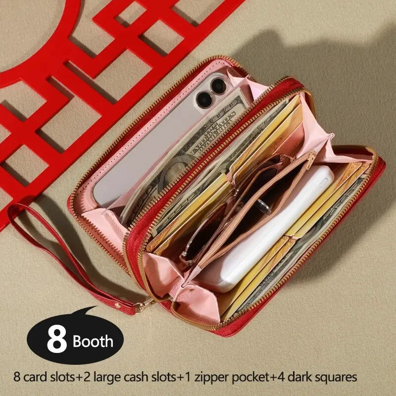 Long Women’s PU Leather Wallet – Double Zipper Clutch with Tassel, Card Holder & Coin Purse