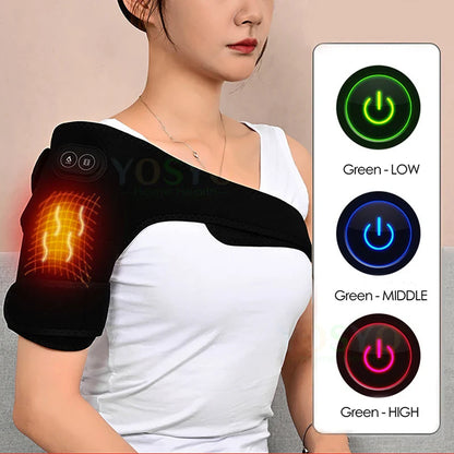 Electric Shoulder Brace & Heated Knee Massager - Vibration Massage Support Strap with Adjustable Three Heating Levels