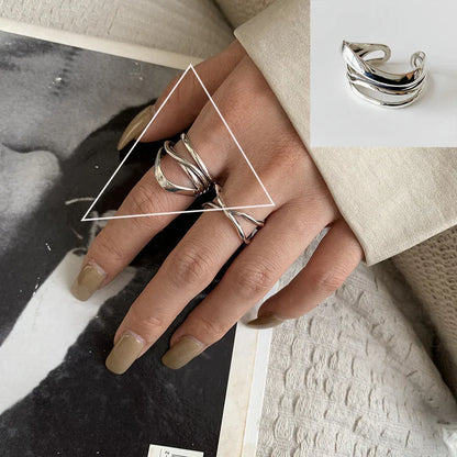 VENTFILLE 925 Sterling Silver Adjustable Ring – Vintage Hollow Line Punk Hip Hop Couple Jewelry