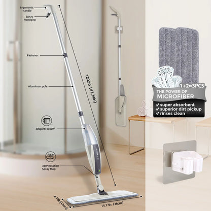 Spray Mop Broom Set — Magic Flat Mop with Rotating Head, Reusable Microfiber Pads for Home Floor Cleaning