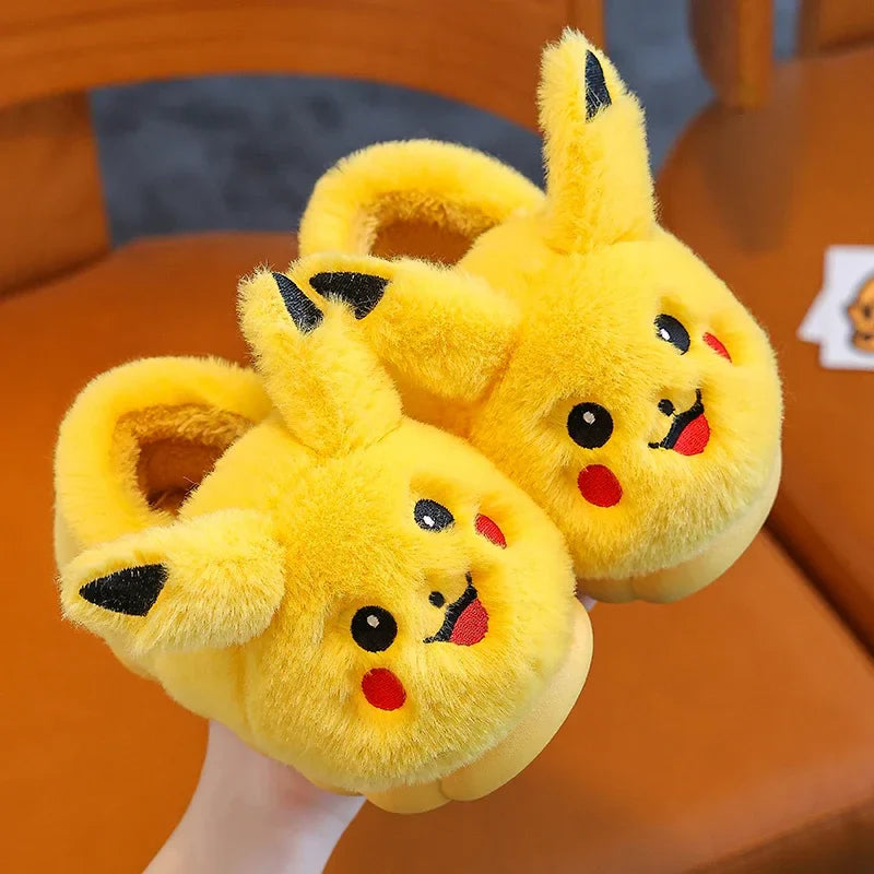 Anime Pikachu Plush Slippers for Kids – Soft, Non-Slip Warm Indoor Shoes for Autumn/Winter & Christmas Gifts