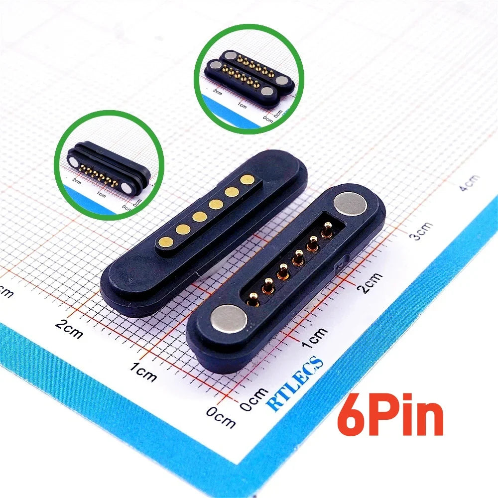 2A Waterproof Magnetic Pogo Pin Connector – 2.54mm Spring-Loaded DC Power Socket, 2-6 Positions