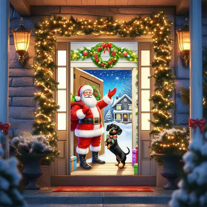 Cute Animals Christmas & New Year Door Cover – Dog, Cat, Snowman, Gingerbread Man Holiday Outdoor Winter Decoration Gift