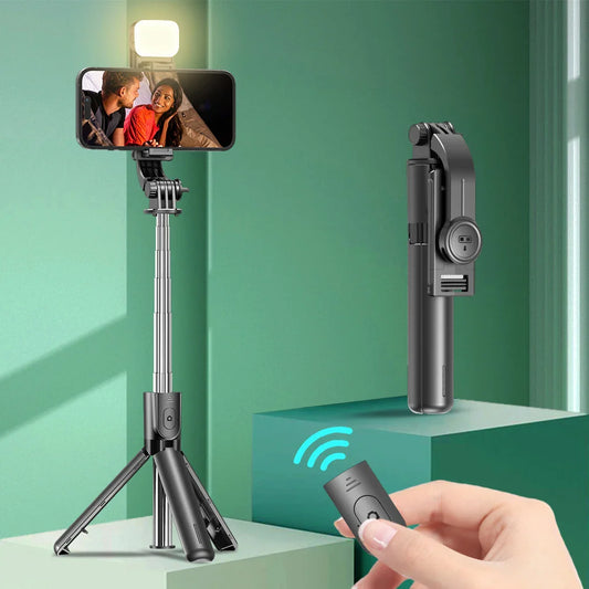 Bluetooth Selfie Stick Tripod with Wireless Remote and Phone Holder – Adjustable Desktop Stand for iPhone & Android, Optional Fill Light
