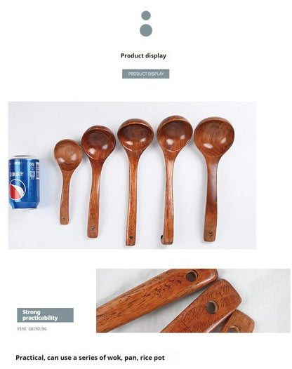 Non-Stick Wooden Cooking Spoon — Solid Anti-Scalding Soup Ladle for Daily Kitchen Use