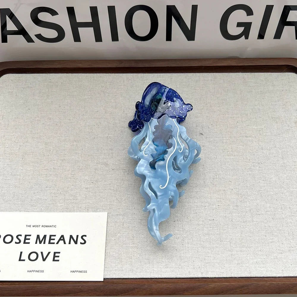 Ocean Beach Series Hair Claw | Hippocampus, Jellyfish & Dolphin Acetate Hair Clip for Women & Girls