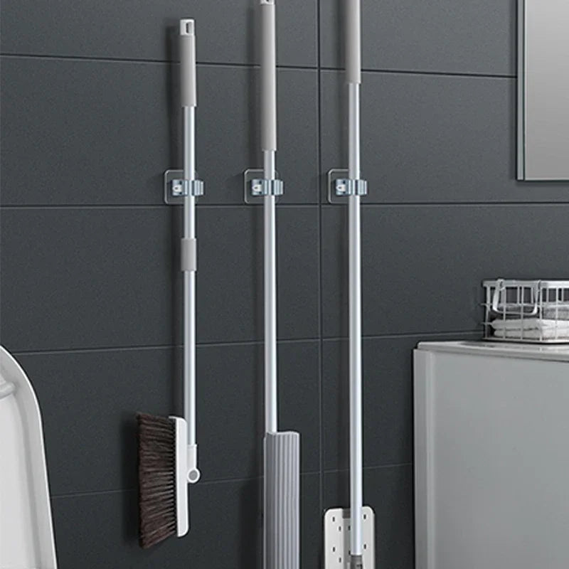 Mop Storage Rack — Wall-Mounted Suction Mop & Broom Holder, Traceless Waterproof Hanging Clip for Bathroom