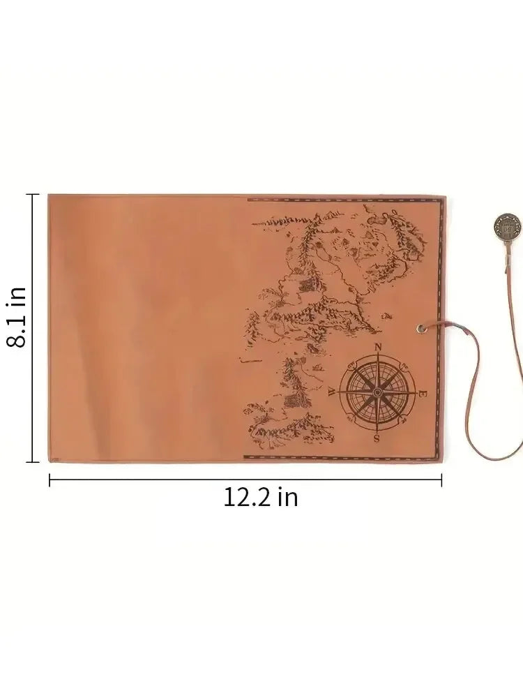 Creative Treasure Map Leather Pencil Case – Large Capacity Roll-Up Pencil Bag with Embossed Buckle, Retro Stationery Organizer