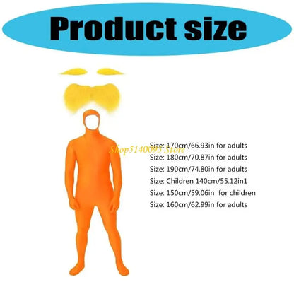 DXAE Tangerine Costume Accessories – Yellow Full Bodysuit with Open Face, Mustache & Eyebrow