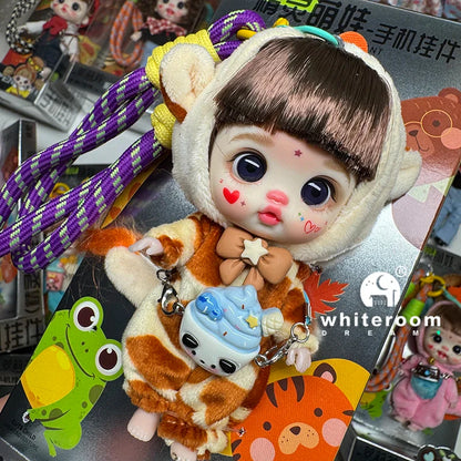 Mini Labbu Pocket Doll – Jointed Blythe-Style Boy & Girl Doll for Girls, Rainbow Ball Mobile Phone Decoration