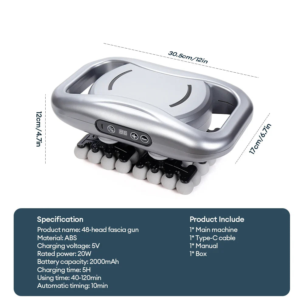 48-Head Body Massage Gun — High-Frequency Vibration Fascia Massager for Neck, Back, Waist, Thigh & Shoulder Muscle Relief