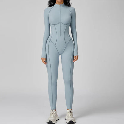 VITALINOVO Women’s Athletic Onesie Jumpsuit – Long Sleeve Zip-Up Running Romper, Bodycon Workout & Hiking One-Piece Activewear Outfit