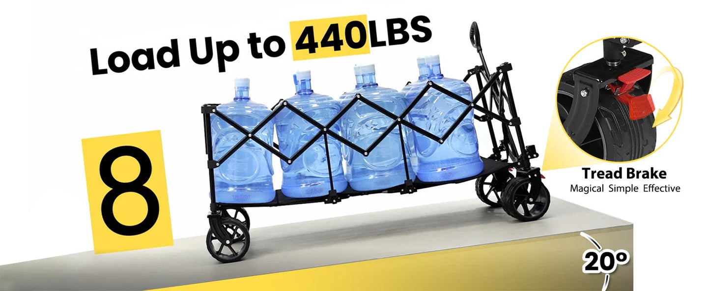 Sekey 48" Collapsible Folding Wagon — Heavy Duty 300L Utility Garden Cart with 440lbs Capacity