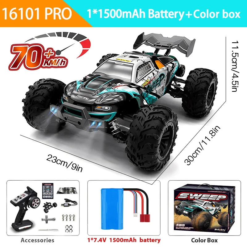 1:16 4WD RC Car – 70KM/H High-Speed Drift Monster Truck with LED, Remote Control, 4x4 for Kids, WLtoys 144001