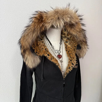 Y2K Harajuku Skull Embroidered Padded Coat - Vintage Hip Hop Faux Fur Collar Casual Couple Jacket