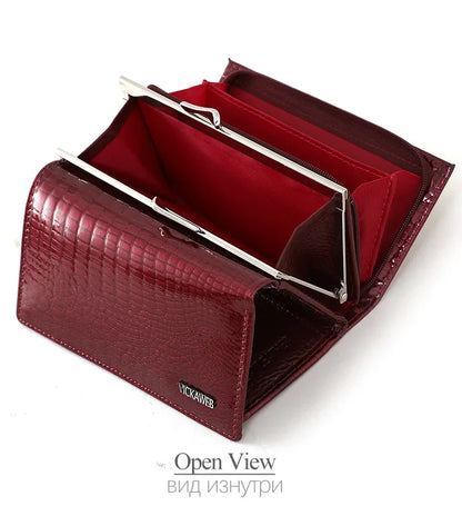 Women’s Genuine Leather Short Wallet – Fashion Alligator Hasp & Zipper Coin Purse AE2155