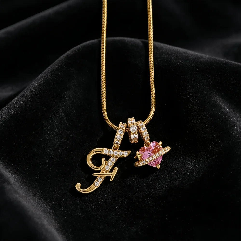 Gold Zircon Flower Letter Necklace - A-Z Alphabet Pendant Jewelry Gift for Women