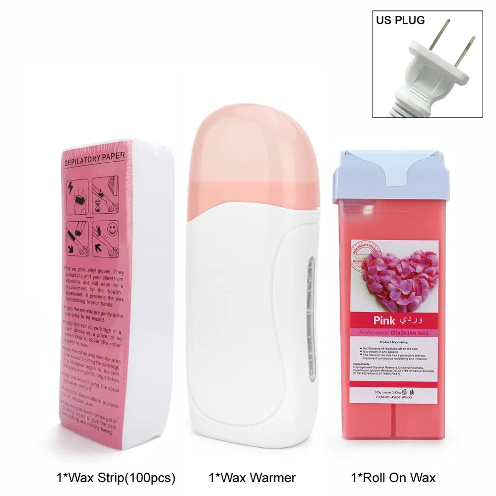 Unisex Hot Roll-On Wax Hair Removal Kit with Depilatory Cream, Wax Heater & Cartridge Warmer – Professional Waxing Set